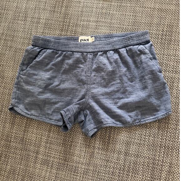 Pact Pants - PACT 100% Organic Fair Trade Cotton Chambray Pull On Shorts M Blue